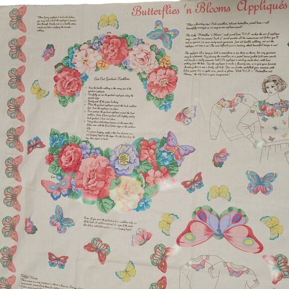 Butterflies N Blooms Appliqués Fabric Panel By Cranston Print Works - Picture 3 of 6
